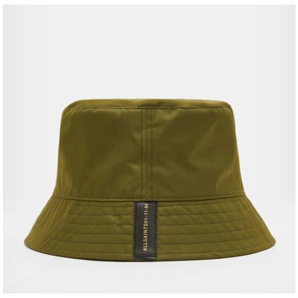 AllSaints Neve Women's Bucket Hat Khaki Green Cotton Classic Logo Patch - Picture 8 of 9